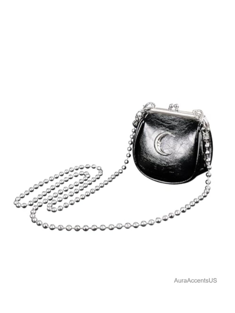 Faux Leather Mini Kiss Lock Crossbody Bag with Chain